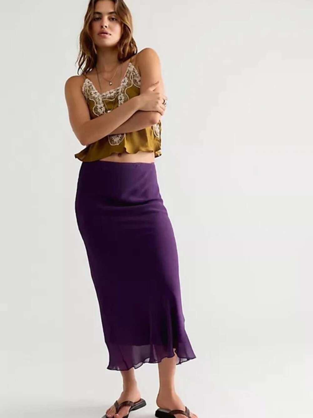 Free People FP One Chloe Solid Maxi Skirt Low-rise Casual Purple S